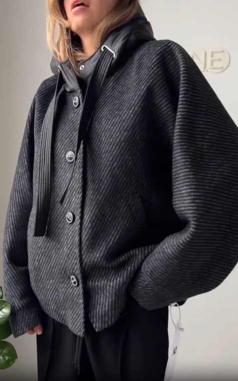 Hooded Wool - Blend Coat with Down - Filled Details