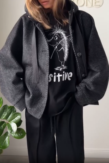 Hooded Wool - Blend Coat with Down - Filled Details