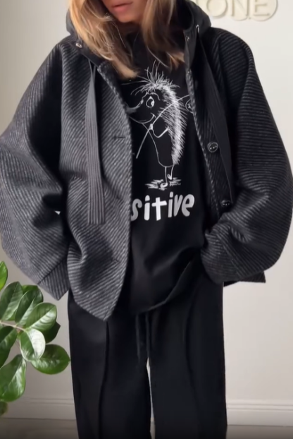 Hooded Wool - Blend Coat with Down - Filled Details