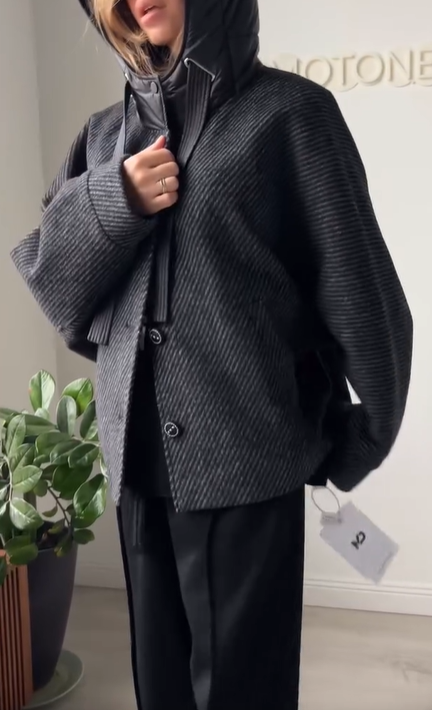 Hooded Wool - Blend Coat with Down - Filled Details