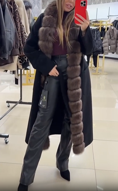 Fur-trimmed wool blend coat