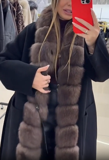 Fur-trimmed wool blend coat