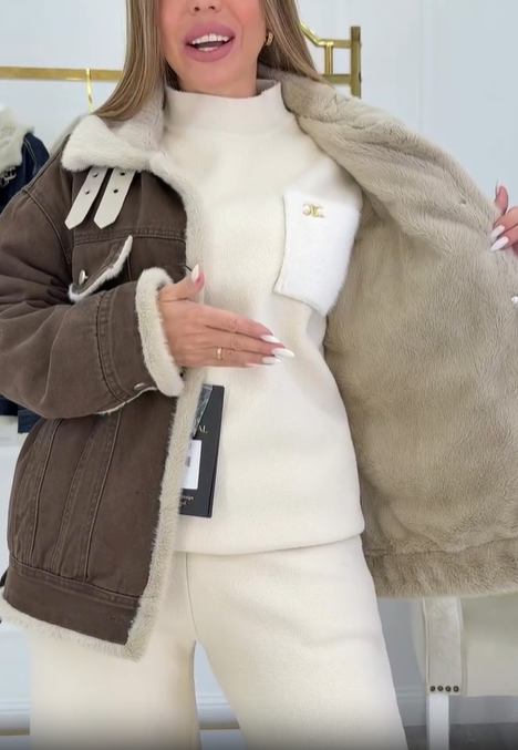 Denim Jacket with Faux Fur Lining