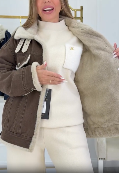 Denim Jacket with Faux Fur Lining