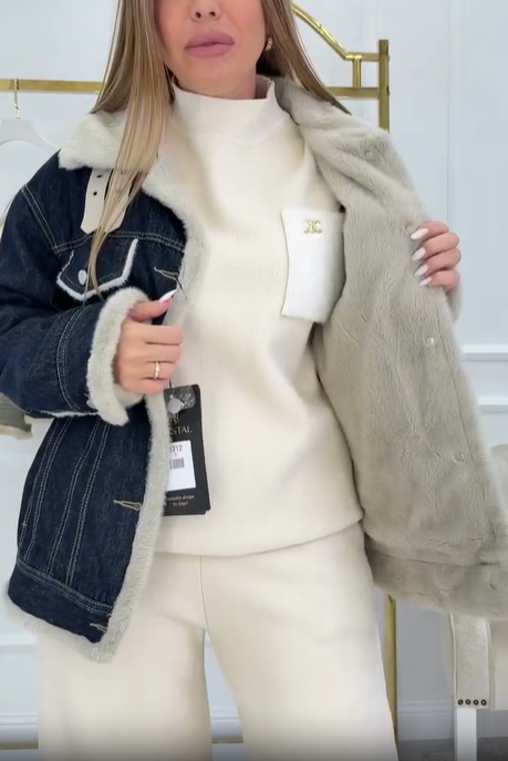 Denim Jacket with Faux Fur Lining