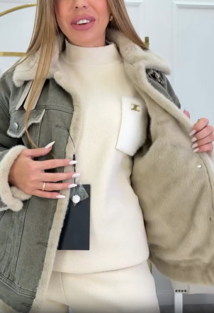 Denim Jacket with Faux Fur Lining