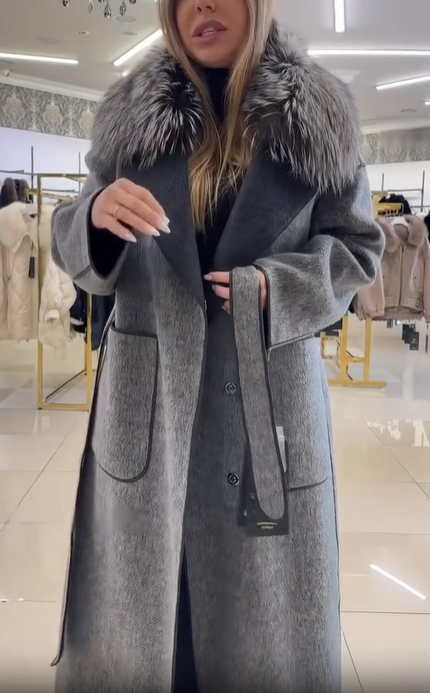 Wool - Blend Coat with Removable Fur Collar