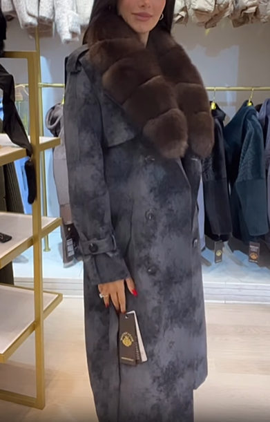 Suede Trench Coat With Faux Fur Collar