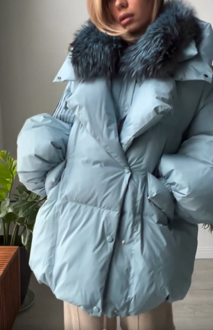 Faux Fur-Trimmed Oversized Puffer Coat