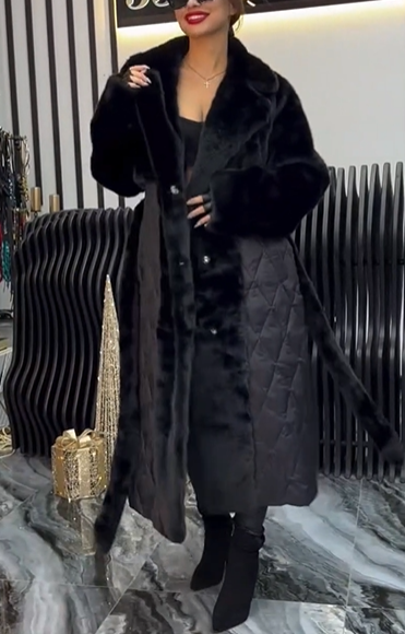 Long faux fur and down jacket combo coat