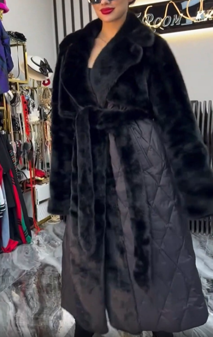 Long faux fur and down jacket combo coat