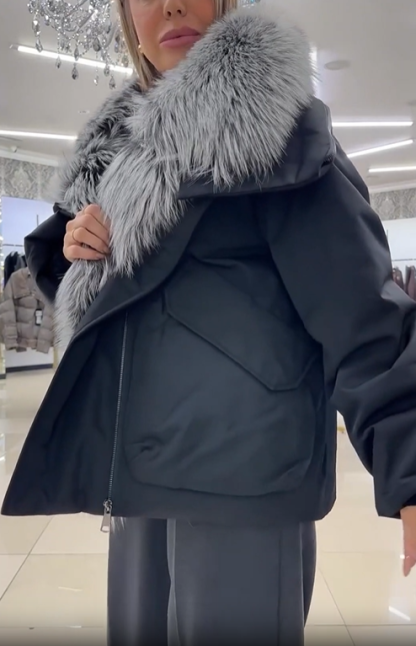 Oversized Puffer Jacket with Faux Fur Collar