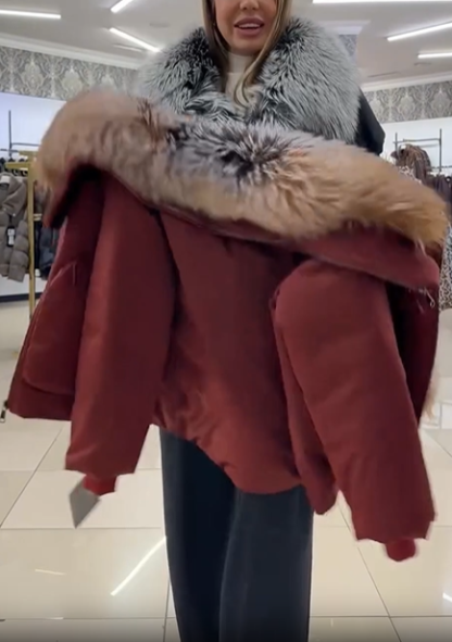 Oversized Puffer Jacket with Faux Fur Collar