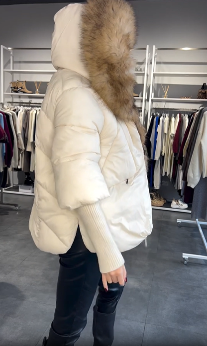 Black Faux Fur - Trimmed Down Jacket