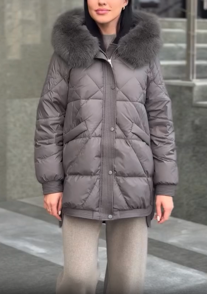 Blue Hooded Diamond-Quilted Puffer Coat