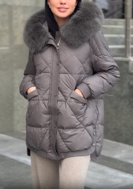 Blue Hooded Diamond-Quilted Puffer Coat