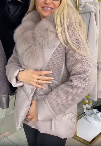 Mixed-Media Puffer Jacket with Faux Fur Collar