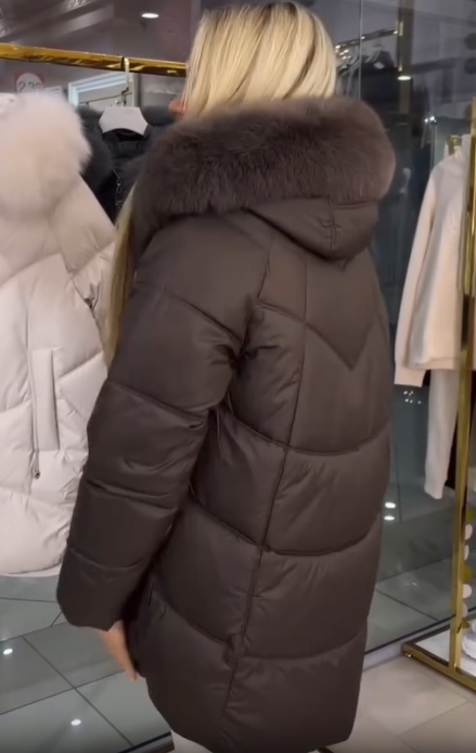 Diamond-Quilted Hooded Puffer Coat with Faux Fur Accents