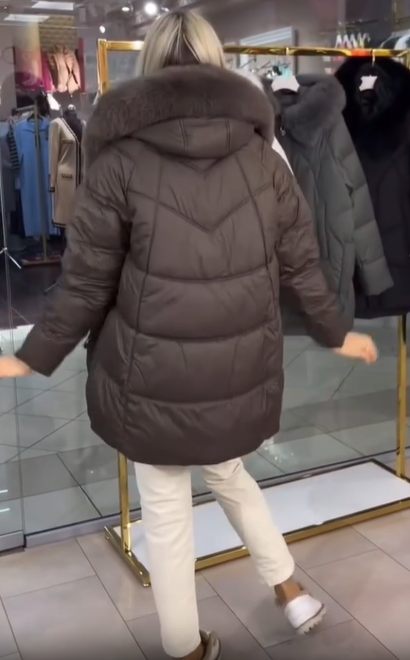 Diamond-Quilted Hooded Puffer Coat with Faux Fur Accents