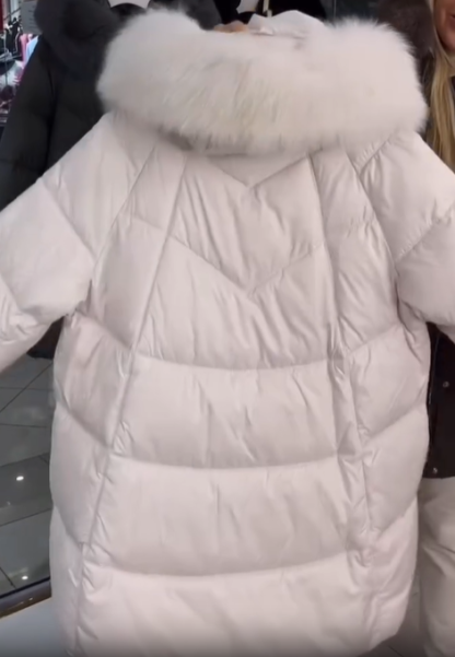Diamond-Quilted Hooded Puffer Coat with Faux Fur Accents