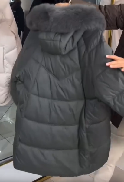 Diamond-Quilted Hooded Puffer Coat with Faux Fur Accents