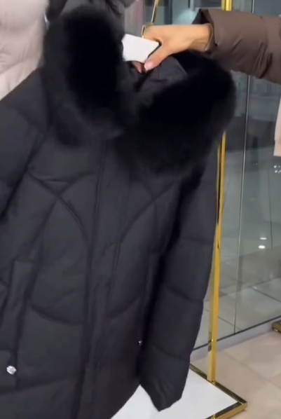 Diamond-Quilted Hooded Puffer Coat with Faux Fur Accents