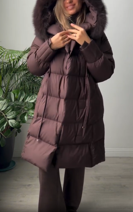 Longline Hooded Puffer Coat with Magnetic Closures & Drawstring Waist