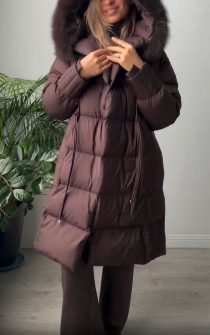 Longline Hooded Puffer Coat with Magnetic Closures & Drawstring Waist