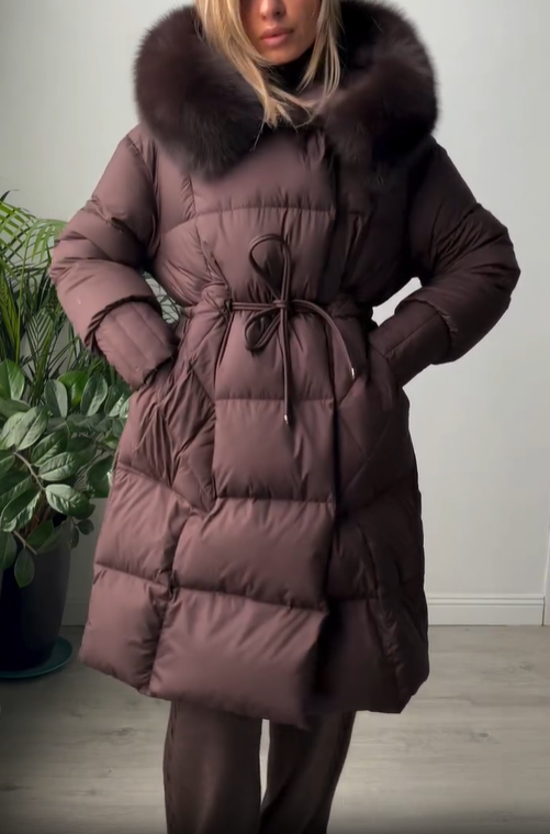 Longline Hooded Puffer Coat with Magnetic Closures & Drawstring Waist