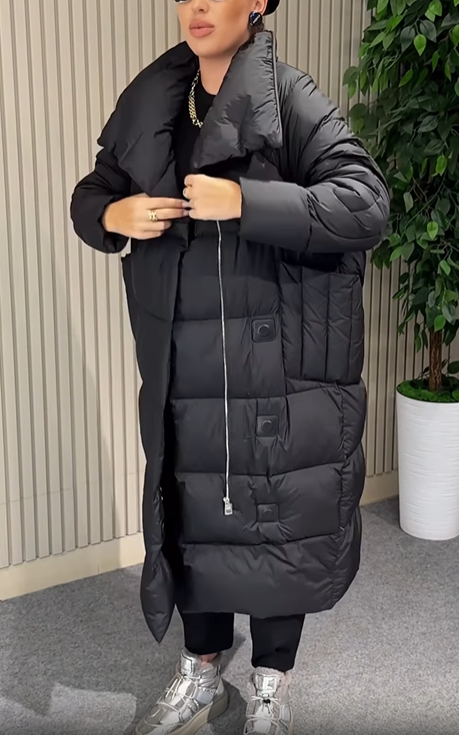 Longline Puffer Coat with Magnetic Snap & Hidden Zipper