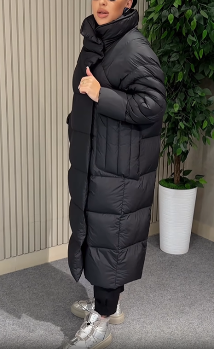 Longline Puffer Coat with Magnetic Snap & Hidden Zipper