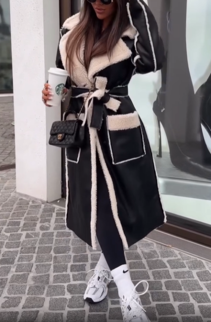 Reversible Shearling-Style Coat with Belted Waist