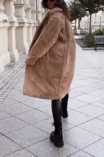 Long Shearling Coat with Oversized Pockets