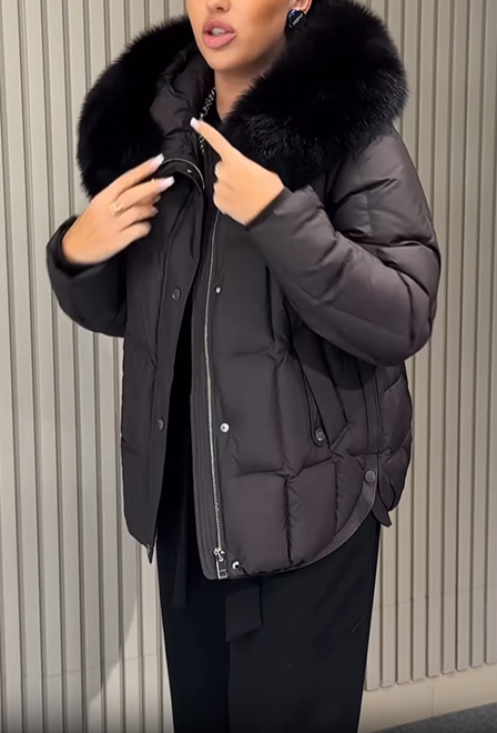 Puffer Jacket with Faux Fur Hood Trim