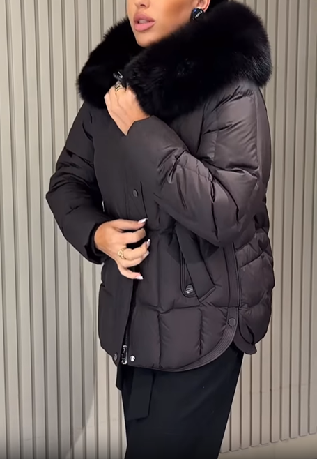 Puffer Jacket with Faux Fur Hood Trim