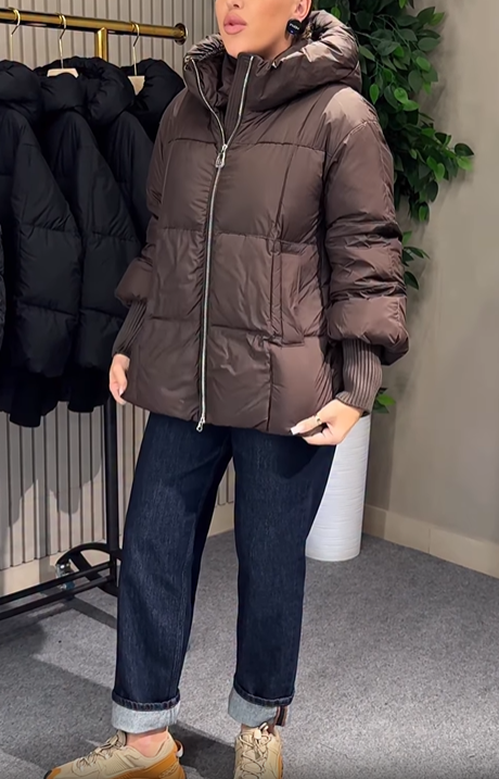 Ribbed Cuff Puffer Jacket with Stand Collar