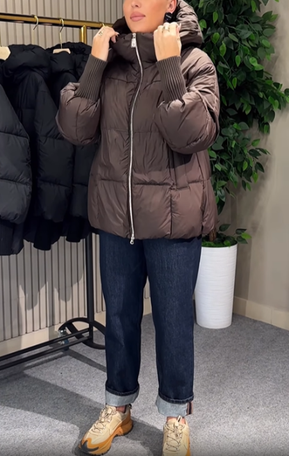 Ribbed Cuff Puffer Jacket with Stand Collar