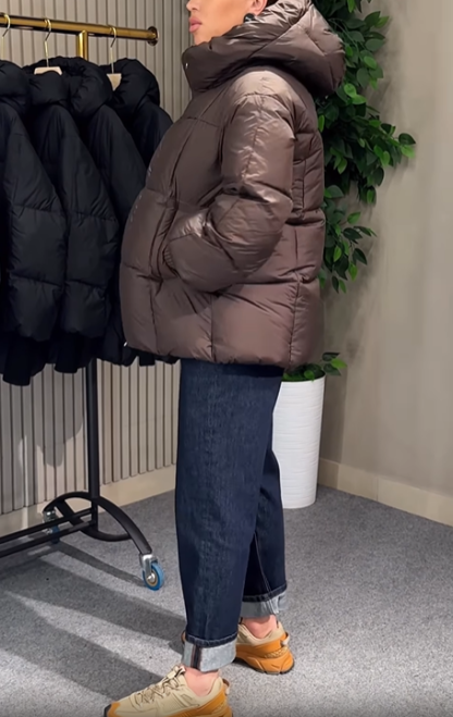 Ribbed Cuff Puffer Jacket with Stand Collar