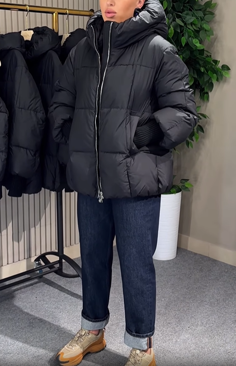 Ribbed Cuff Puffer Jacket with Stand Collar