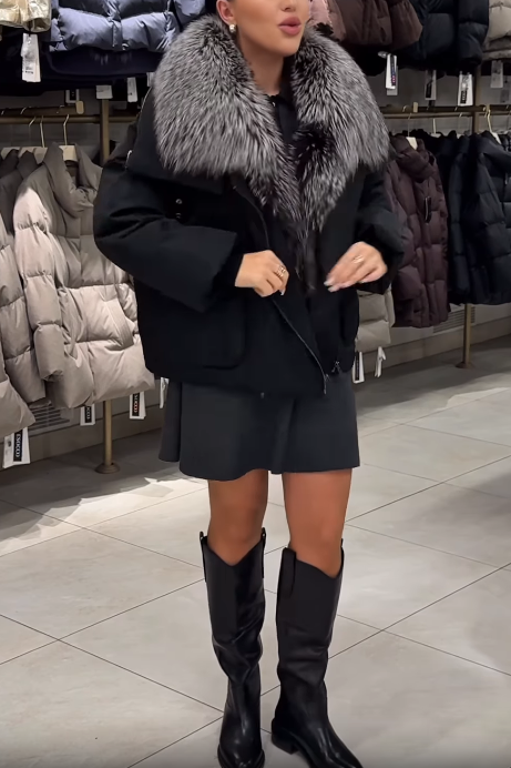 Oversized Puffer Jacket with Faux Fur Collar