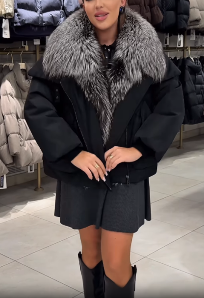 Oversized Puffer Jacket with Faux Fur Collar