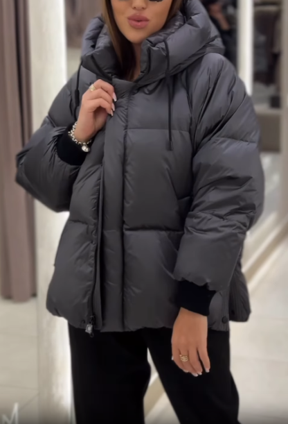 Drawstring Hood Puffer Jacket with Ribbed Cuffs