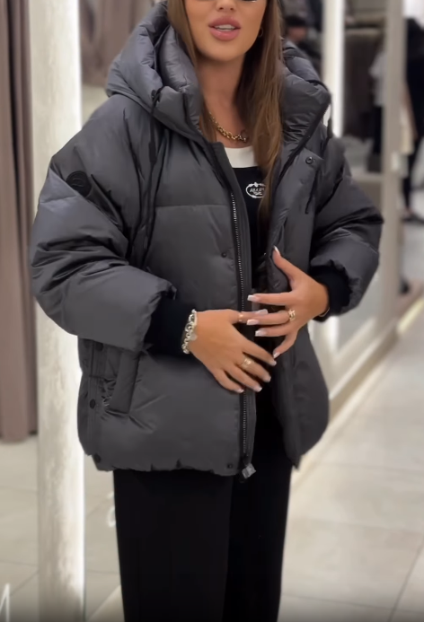 Drawstring Hood Puffer Jacket with Ribbed Cuffs