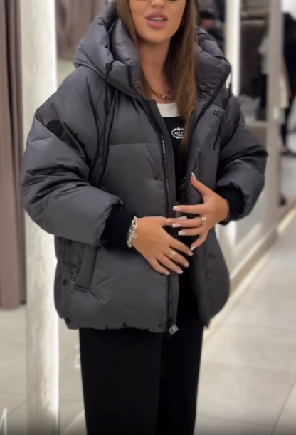 Drawstring Hood Puffer Jacket with Ribbed Cuffs