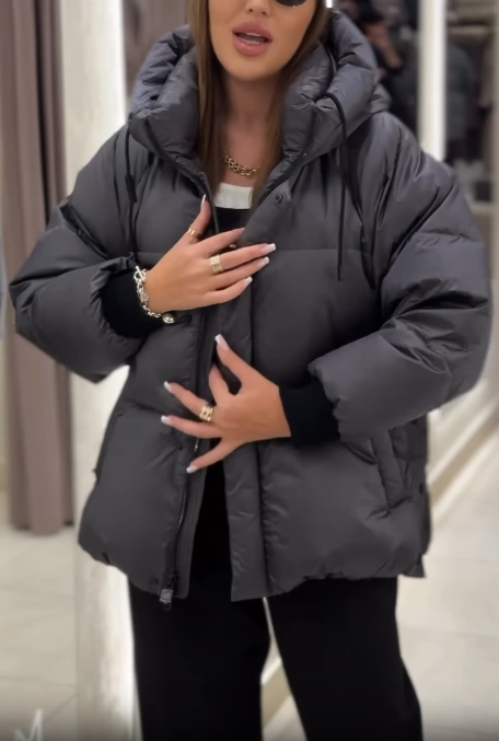 Drawstring Hood Puffer Jacket with Ribbed Cuffs