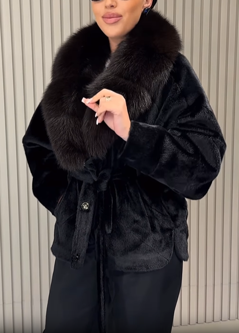 Faux Fur Coat with Oversized Collar & Adjustable Belt