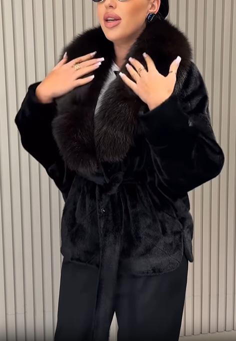 Faux Fur Coat with Oversized Collar & Adjustable Belt