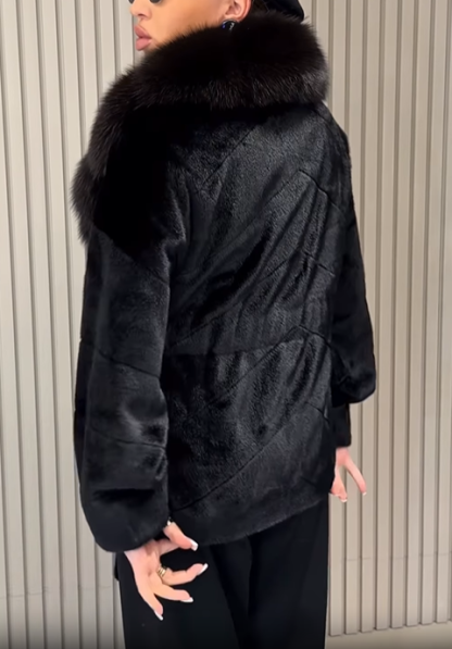 Faux Fur Coat with Oversized Collar & Adjustable Belt