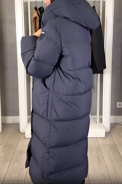 Hooded Long-Length Puffer Coat with Magnetic Closure