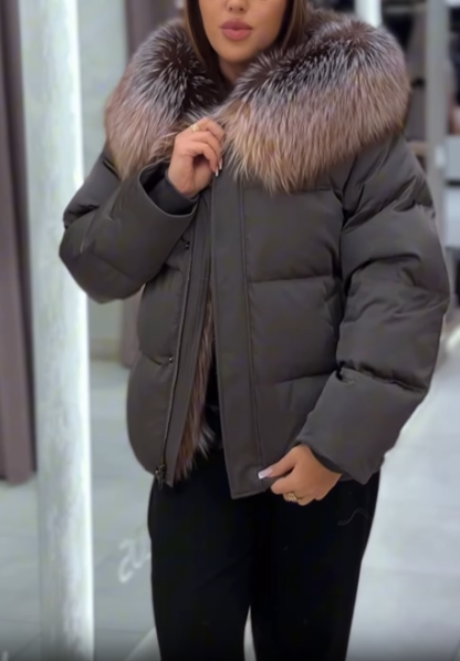 Oversized Cropped Puffer Jacket with Faux Fur Collar & Hood